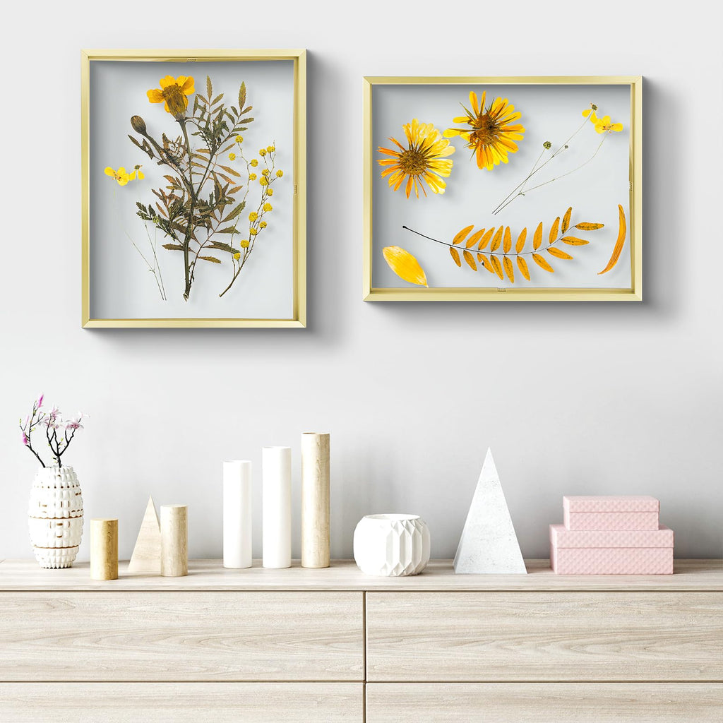 2 Pack 11x14 Gold Metal Floating Picture Frame Real Glass