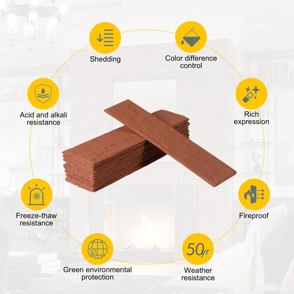 100 Pcs Faux Thin Brick Wall Tiles Veneers, Inorganic Modified Clay, 14 Sq.ft, Realistic Brick Texture and
