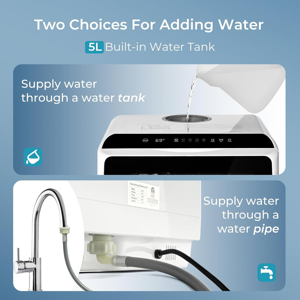 Countertop Dishwasher Portable with 6 Programs, 5L Built-in Water Tank for Apartments & RV, 167℉ High-Temp