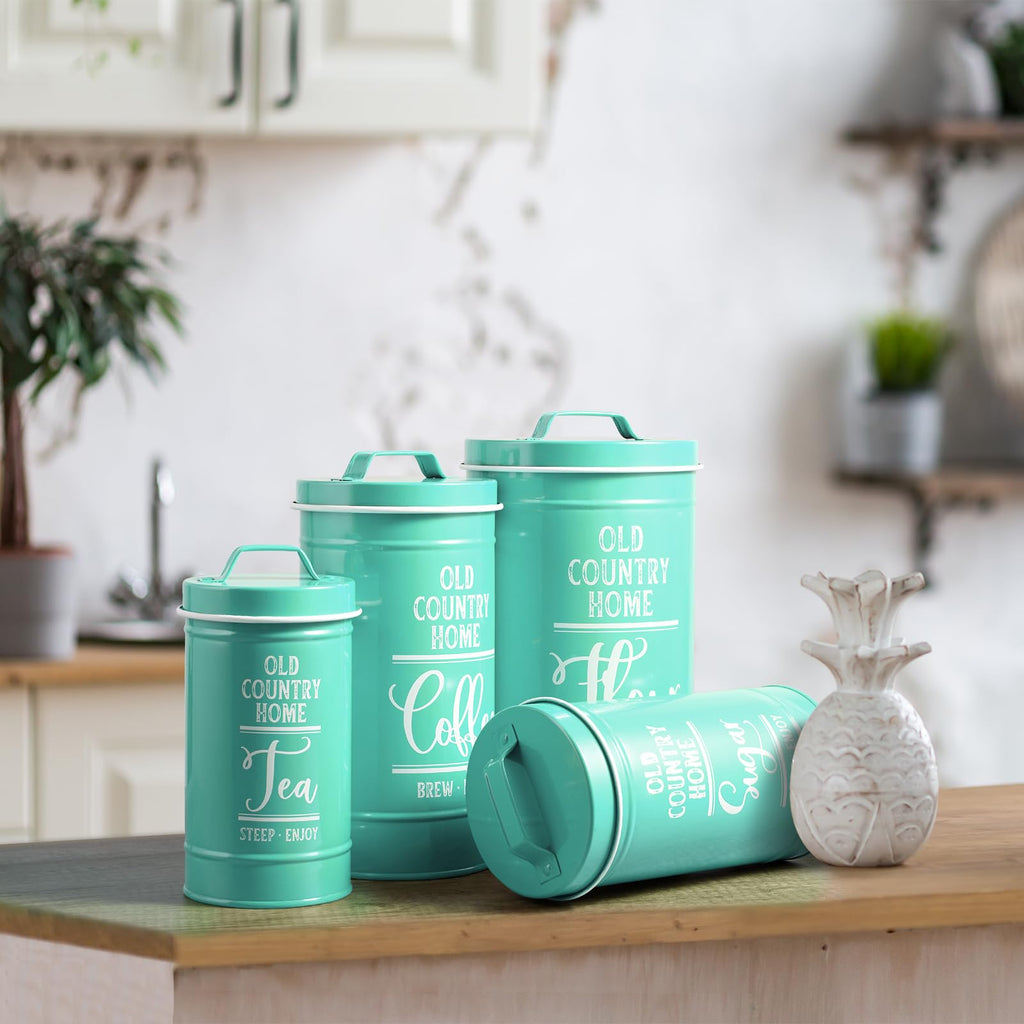 Teal Canisters Counter, Airtight Kitchen Canisters for Countertop, Flour and Sugar Containers, Tea Coffee Sugar