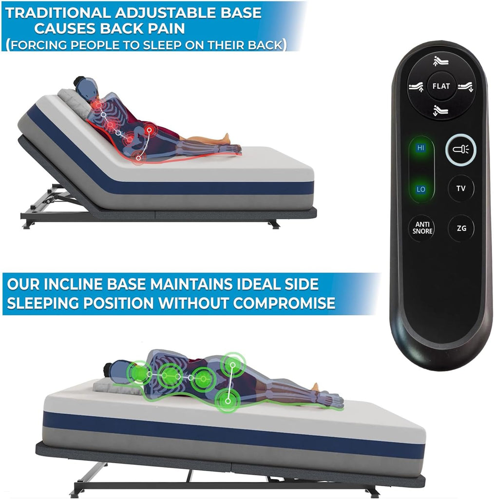 Full Body Incline Adjustable Bed Frame, Power Adjustable Base for Side Sleepers, Zero Gravity, Anti-Snore, King