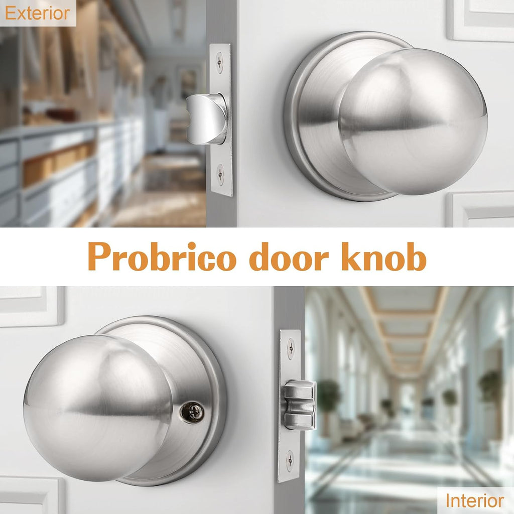 Round Passage Door Knobs Handles for Hall/Closet Brushed Nickel Interior Keyless Door Knobs, 6 Pack