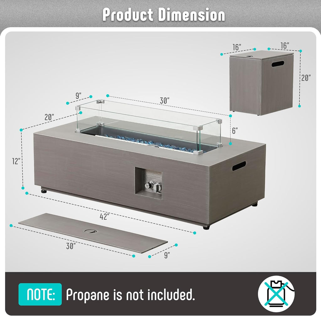 42’’ Propane Fire Pit Table Set with Tank Holder, CSA Certifed 50,000 BTU Outdoor Firepit Table