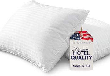 100% Cotton Shell Stripe Standard/Queen Size Set of 2 Pillows, Super Plush Cooling Gel Filling Hotel Quality Down