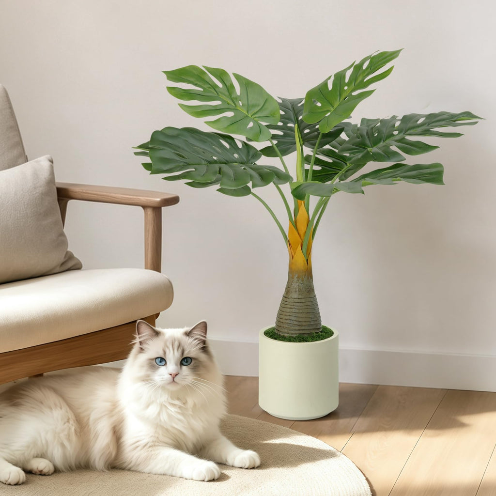 Artificial Monstera Deliciosa Plant 34'' Fake Tropical Tree with White Pot