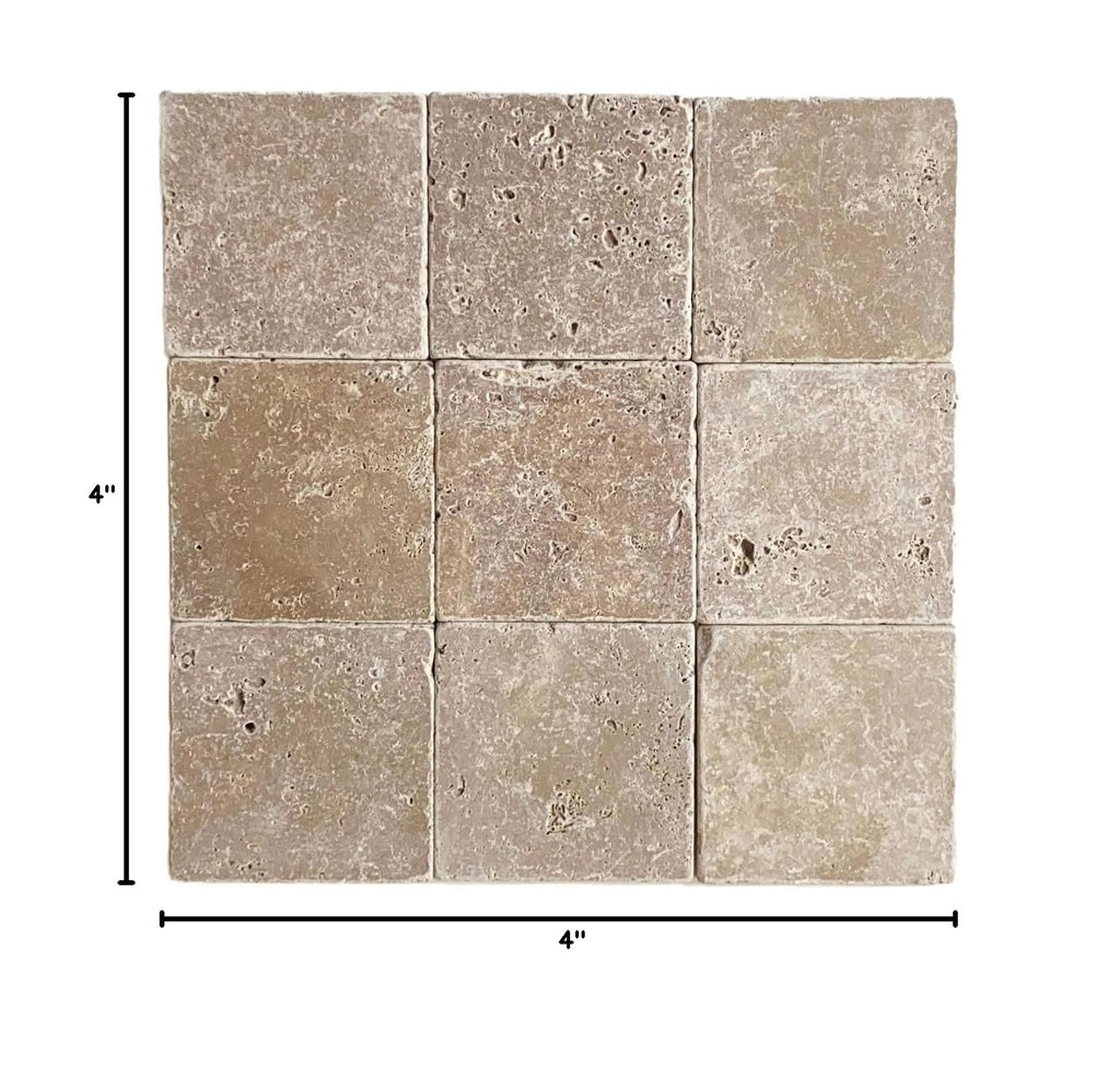 Noce 4x4 Tumbled Travertine Tile Floor Backsplash 9 Piece Pack