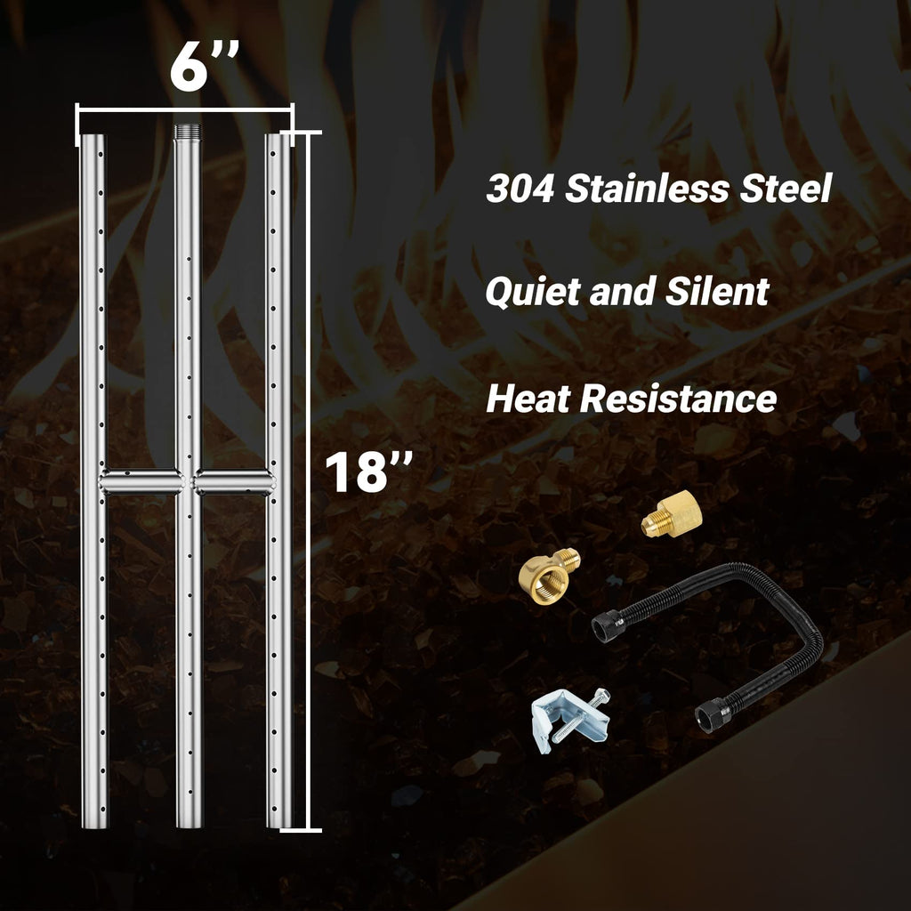 18" x 6" Rectangular Gas Fire Pit H-Burner, 304 Stainless Steel