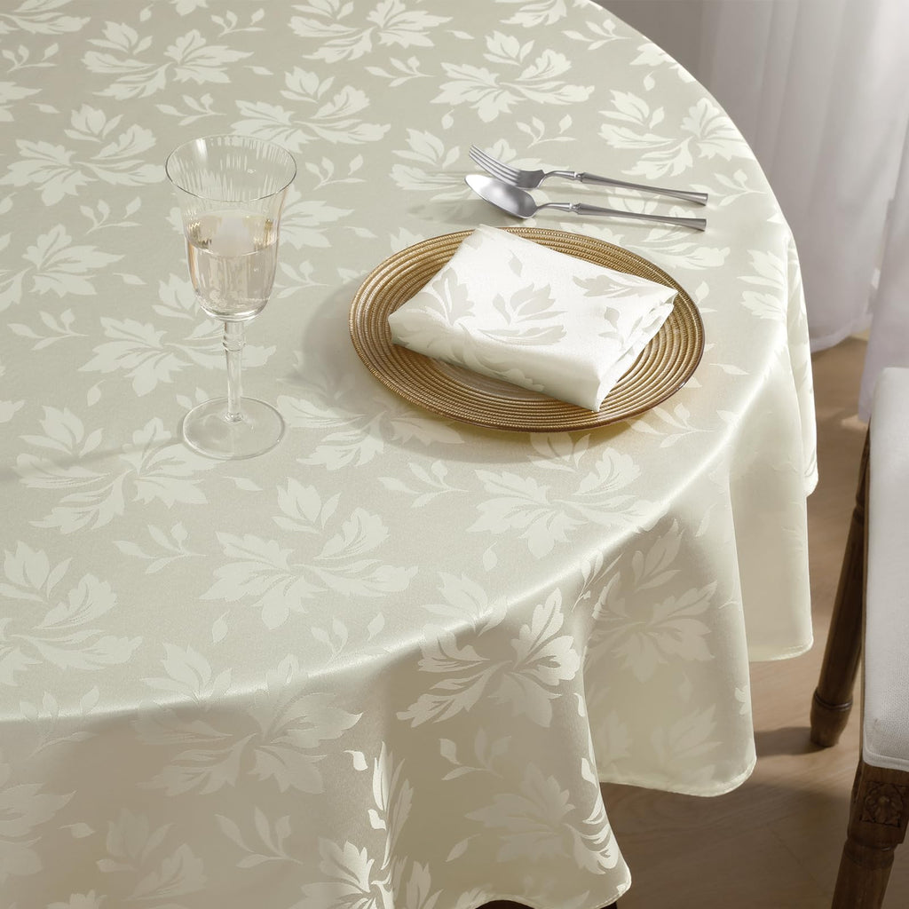 Jacquard Round Tablecloth 70 Inch, Ivory