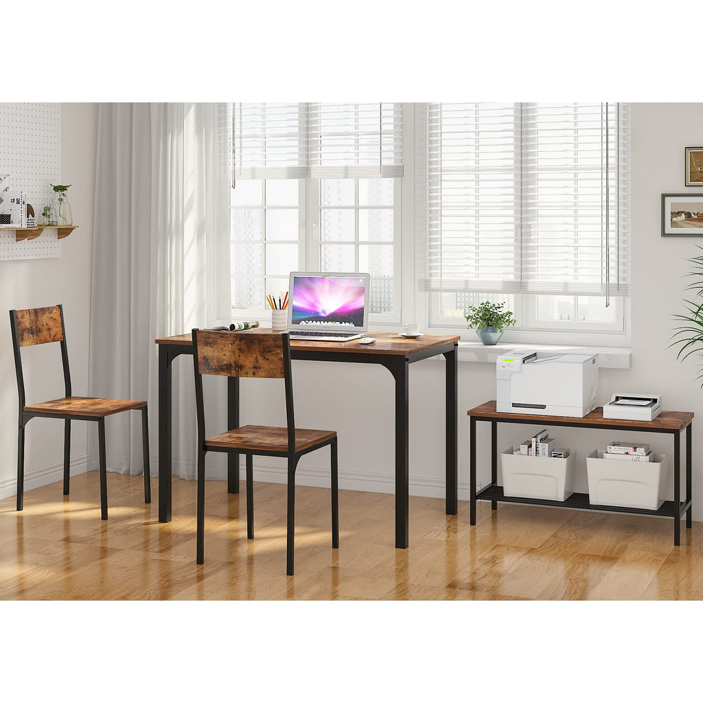 Dining Table Set, Two Chairs and One Bench 4 Pieces Set Wooden Table Top with Metal Legs for Breakfast Room, Dining