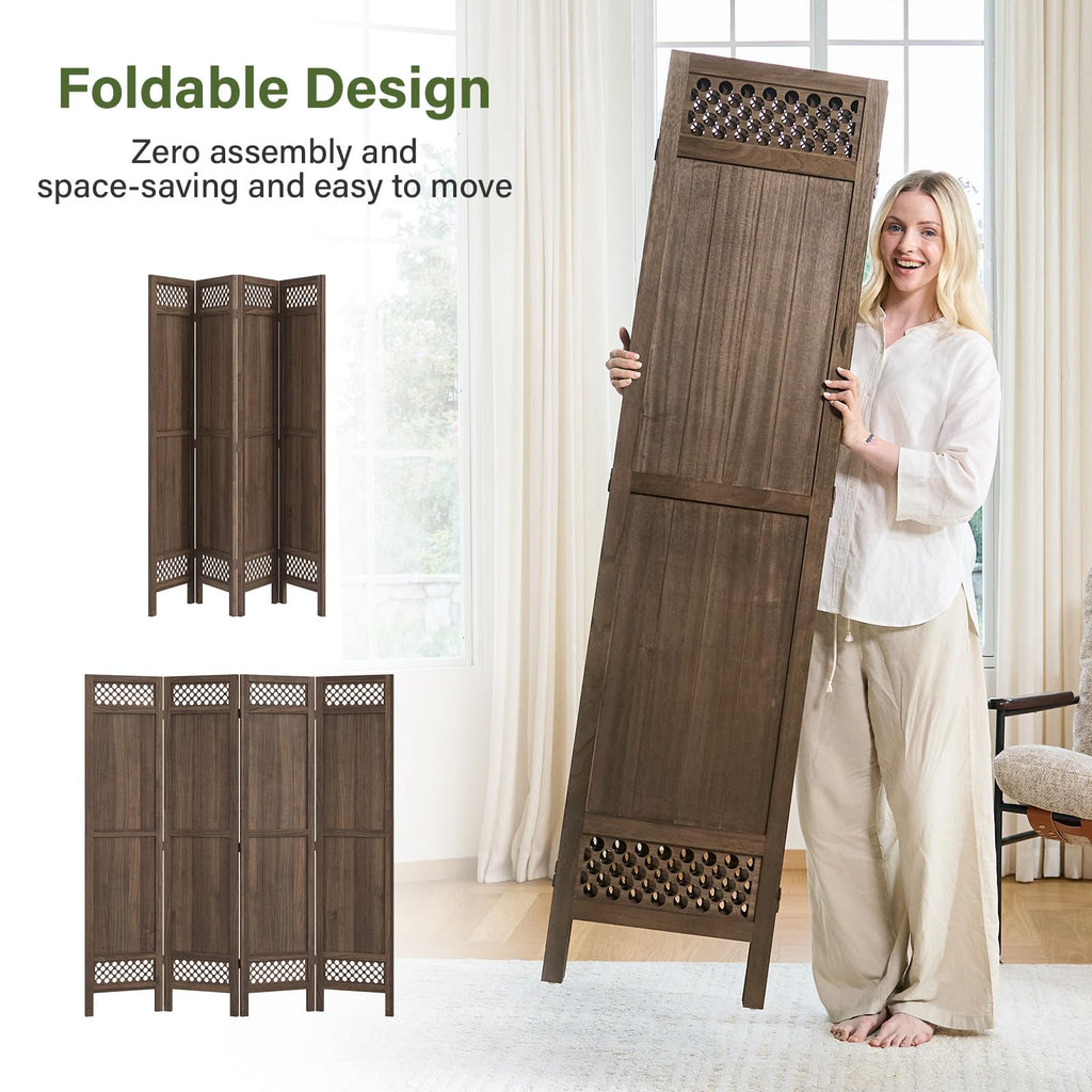 Privacy Screen Room Divider Panel - Real Wood Folding Partition Room Dividers, No-Assembly Required, Enhance Privacy