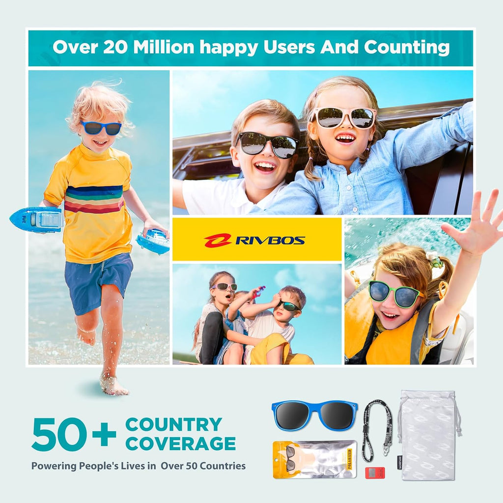 Kids Sunglasses Polarized UV400 TPE with Strap for Boys Girls RBK004