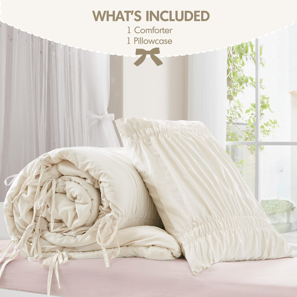 Ruched Ivory Comforter Set, 2pc