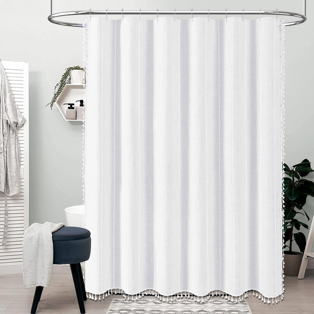 White Boho Farmhouse Linen Heavy Duty Cloth Set, 72x72