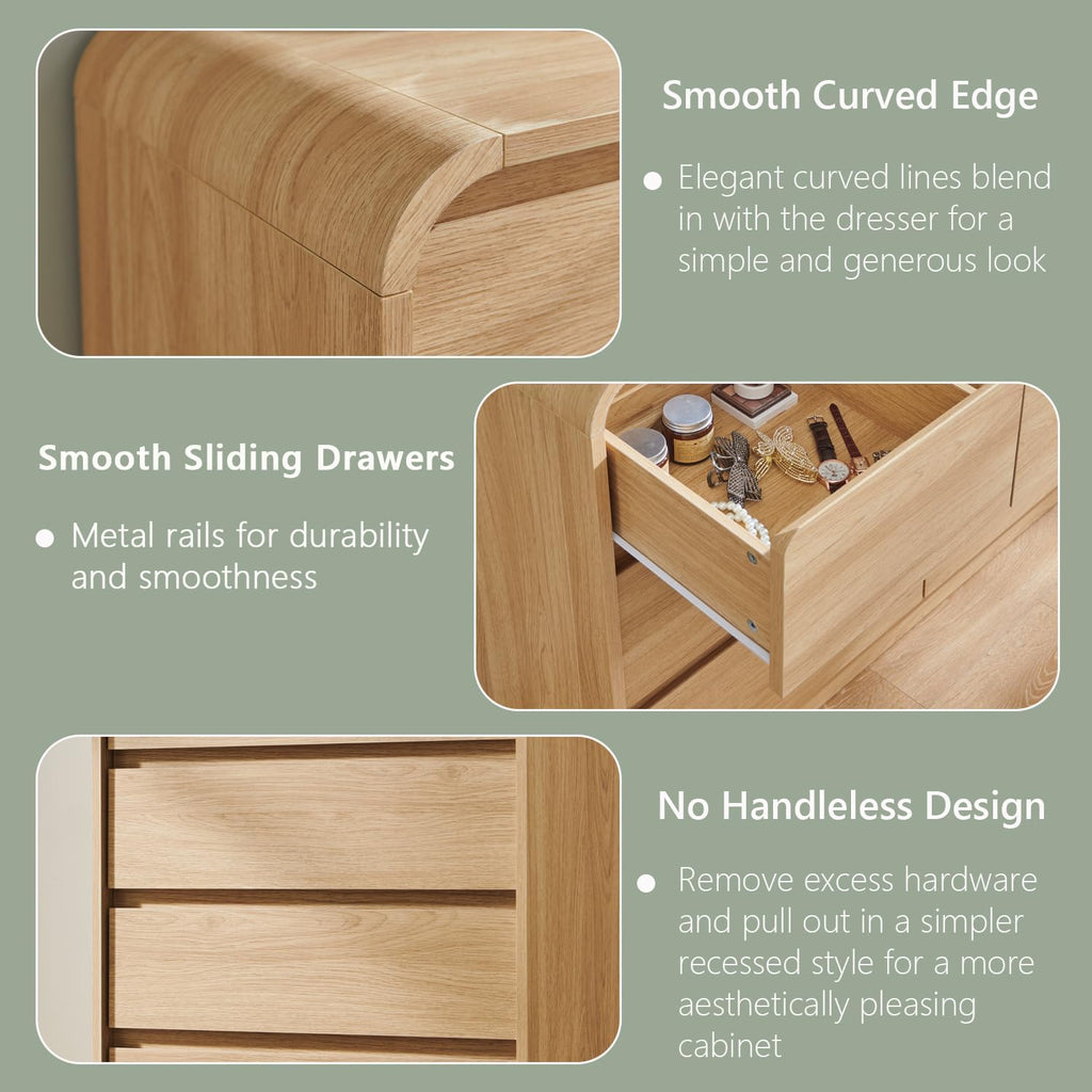 Modern 7 Drawers Dresser , 55" Tall Dressers & Chest of Drawers w/Curved Profile Design, Wood Mid Century Vertical