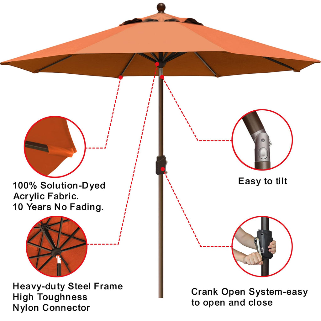 USA 10-Year-Non-Fading 9Ft Market Patio Umbrella, UPF 50+ UV Protection Performance Sun Umbrella, Heavy Duty