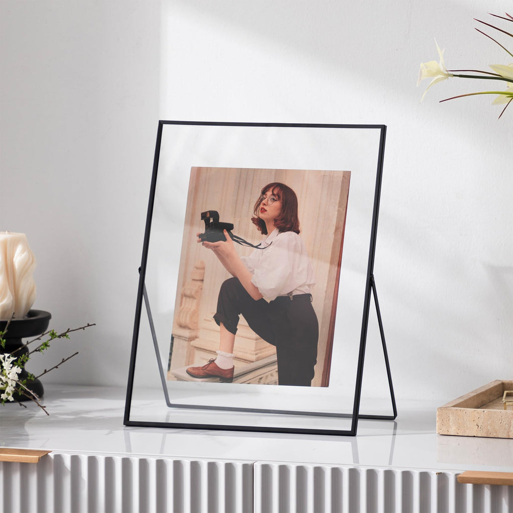 11x14 Floating Picture Frame, Real Glass Cover, Black, 1-Pack