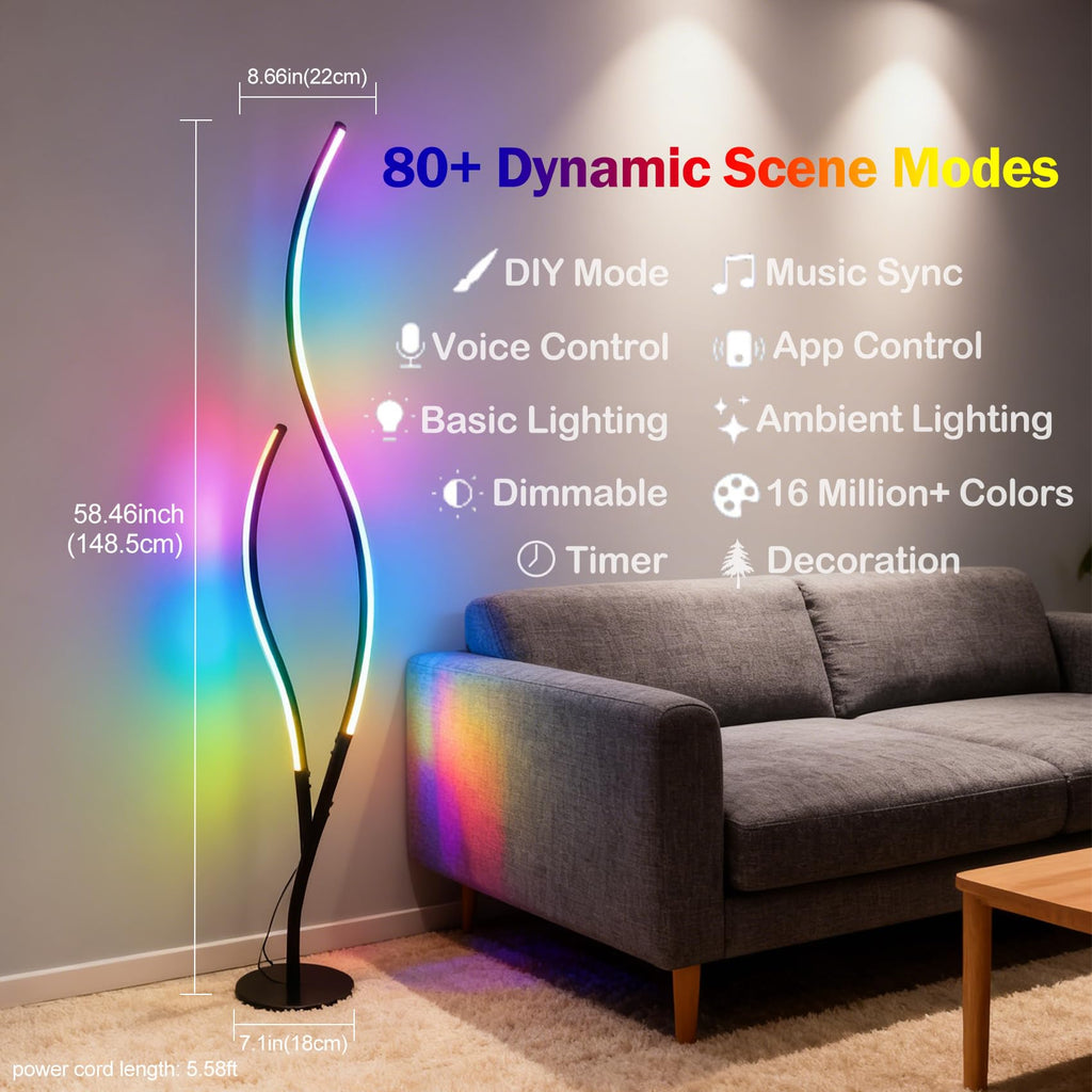 Floor Lamps Modern Smart Corner Lamp with APP and Remote 1500 Lumen LED Lights with Music Sync, 16 Million DIY