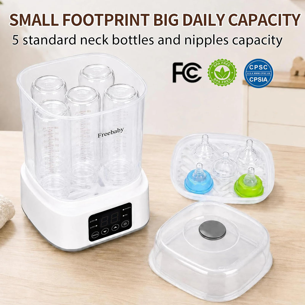 Compact Baby Bottle Sterilizer and Dryer, 8-in-1 Auto Steam System