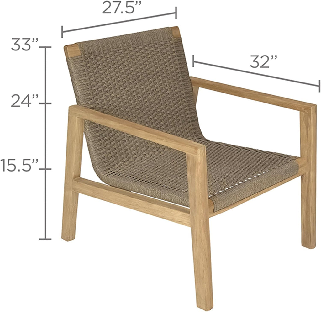 Admiral Club Chair in Brown Sand, Comfy Outdoor Chairs with Armrests, Residential and Commercial Teak Chair, Wooden