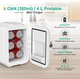 Mini Fridge, 4 Liter/6 Can Portable Cooler and Warmer Personal Refrigerator for Skin Care, Cosmetics, Beverage