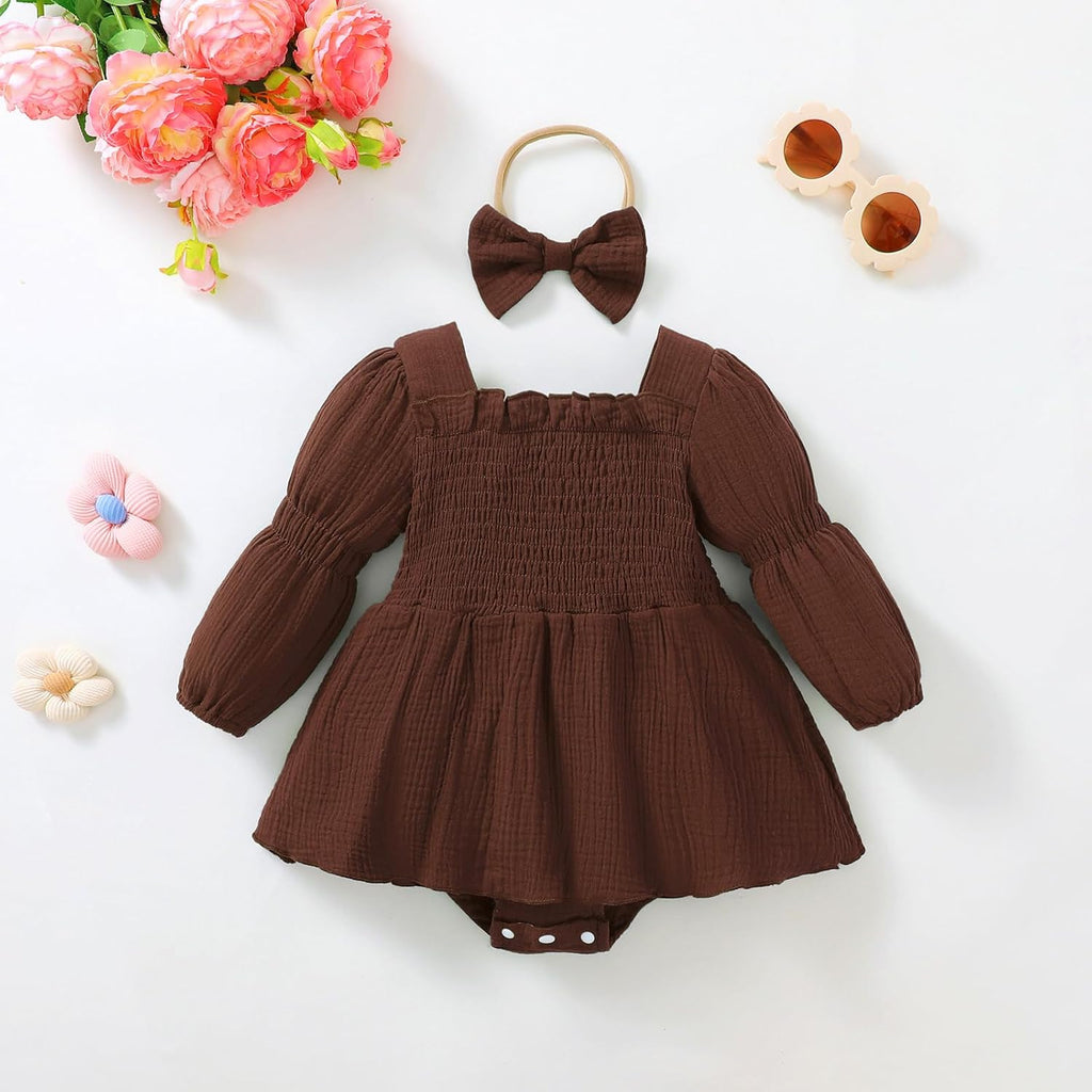 Baby Girl Clothes Long Sleeve Romper Dress Fall Outfit with Headband