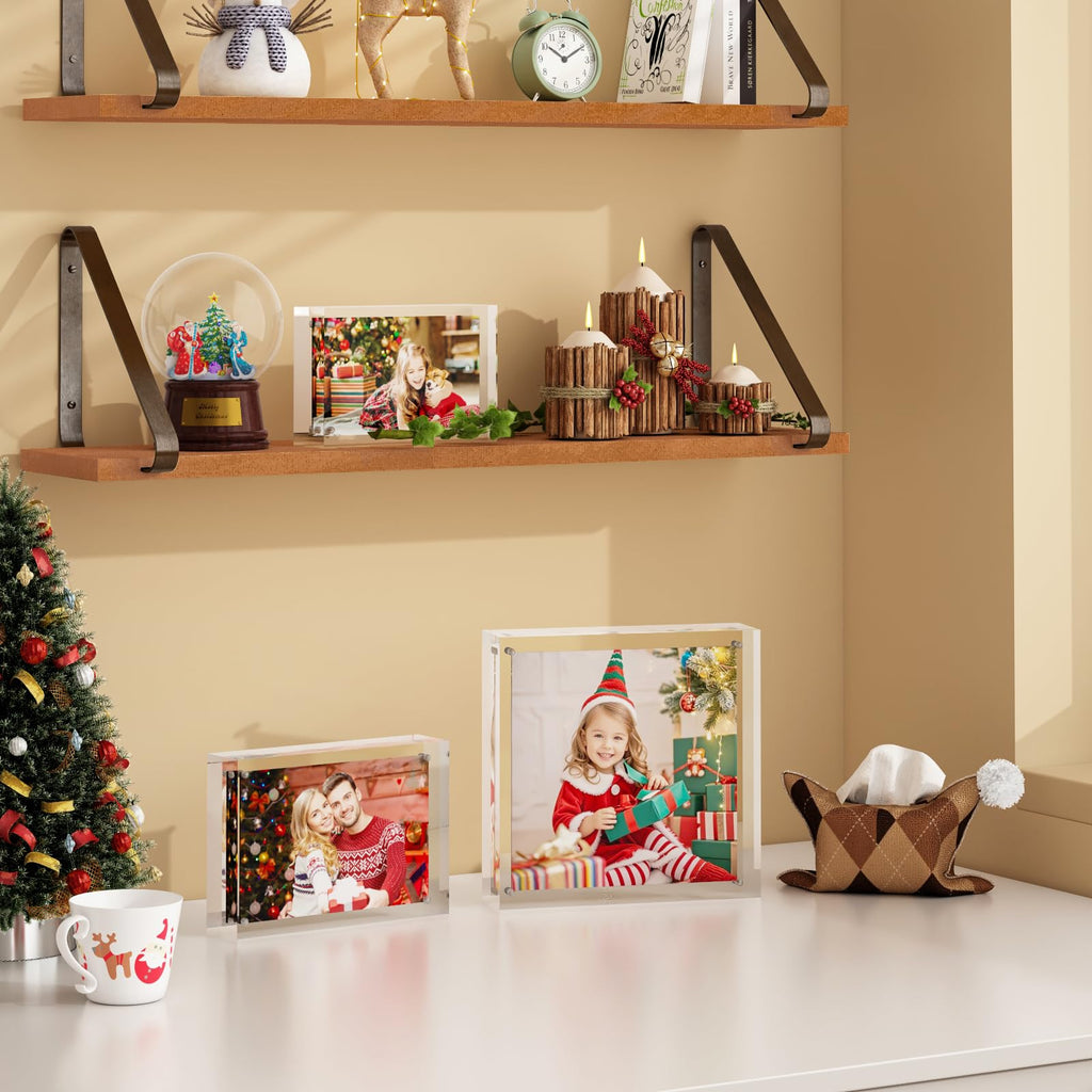 5x7 Acrylic Frames 6 Pack, 20mm Thicker Frameless Clear Picture Frames, Double Sided Magnetic Picture Frames, Free