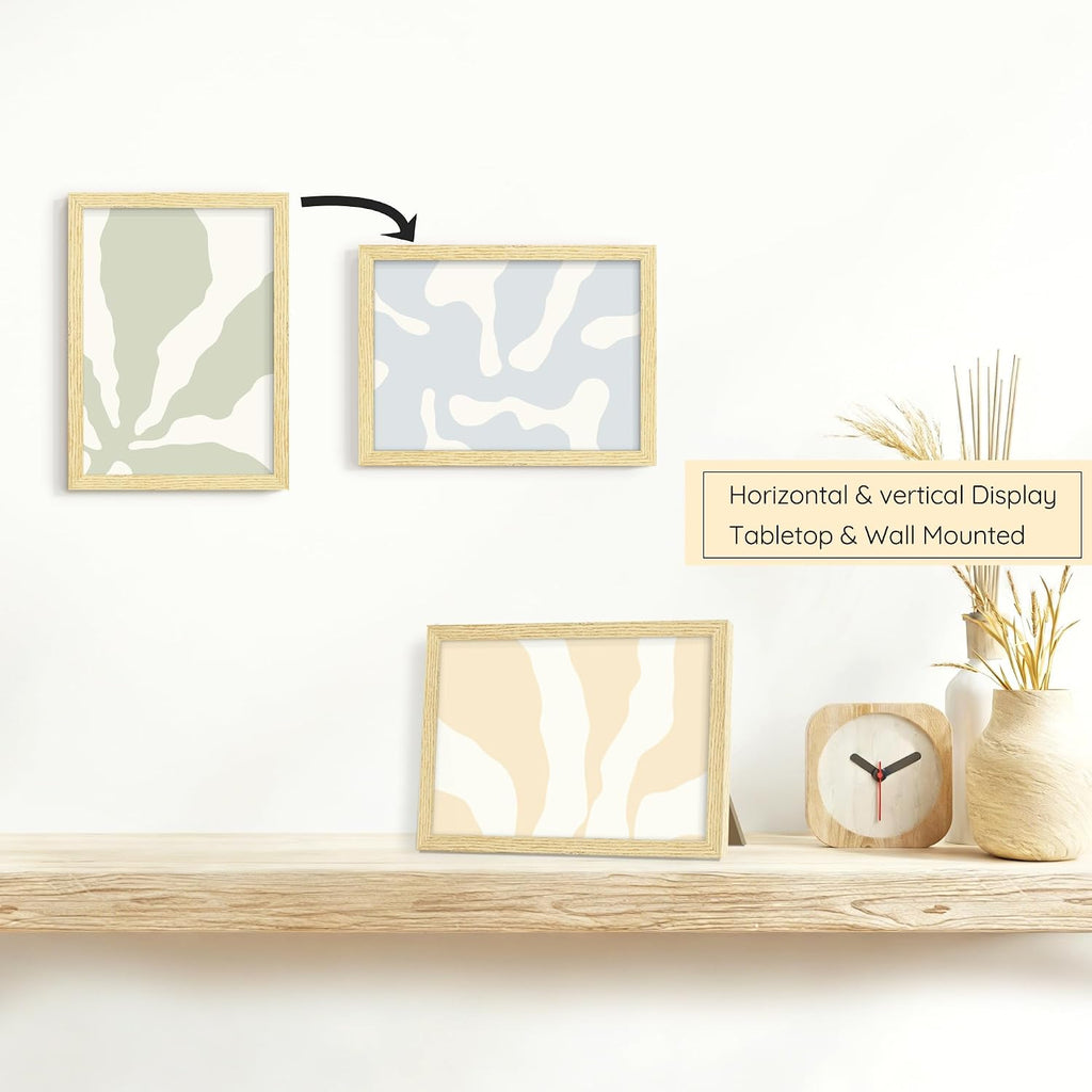 Natural Wood 12 Pack Mixed Size Gallery Frame | Multi-size Gallery Frames: 4pcs 8x10, 4pcs 5x7, 4pcs 4x6, Supports