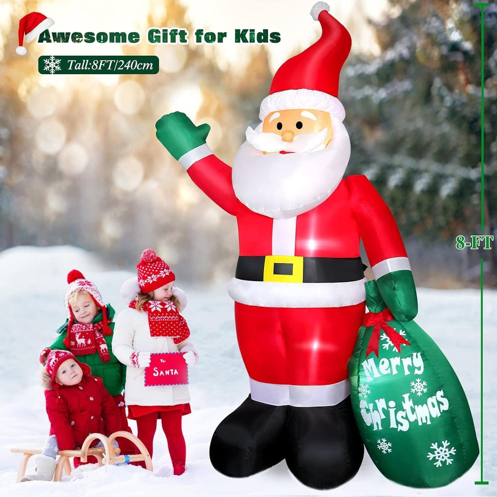 8 FT Christmas Inflatable Santa Claus Outdoor Decoration for Yard, Blow up Santa Decor with Big Gift Bag, Built-in