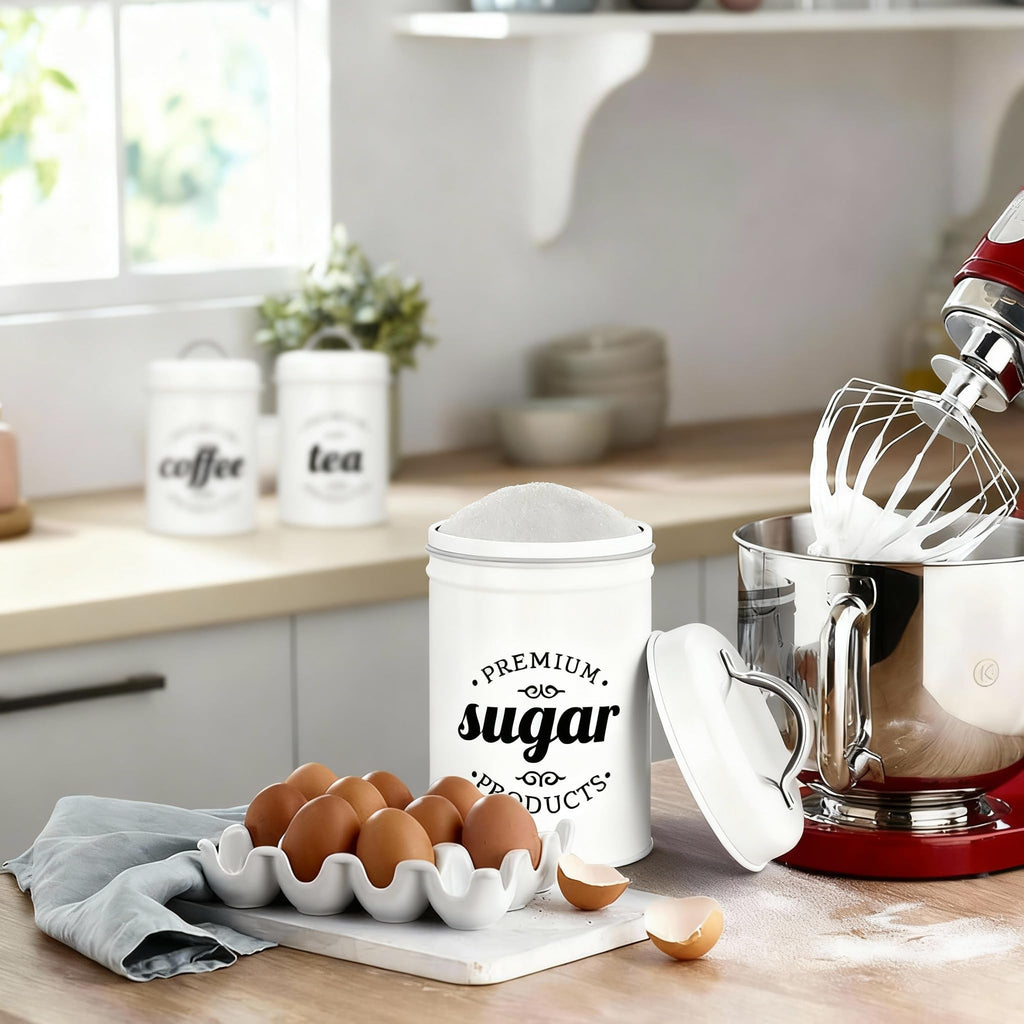 Coffee Tea Sugar Container Set of 3, Airtight Metal Canisters