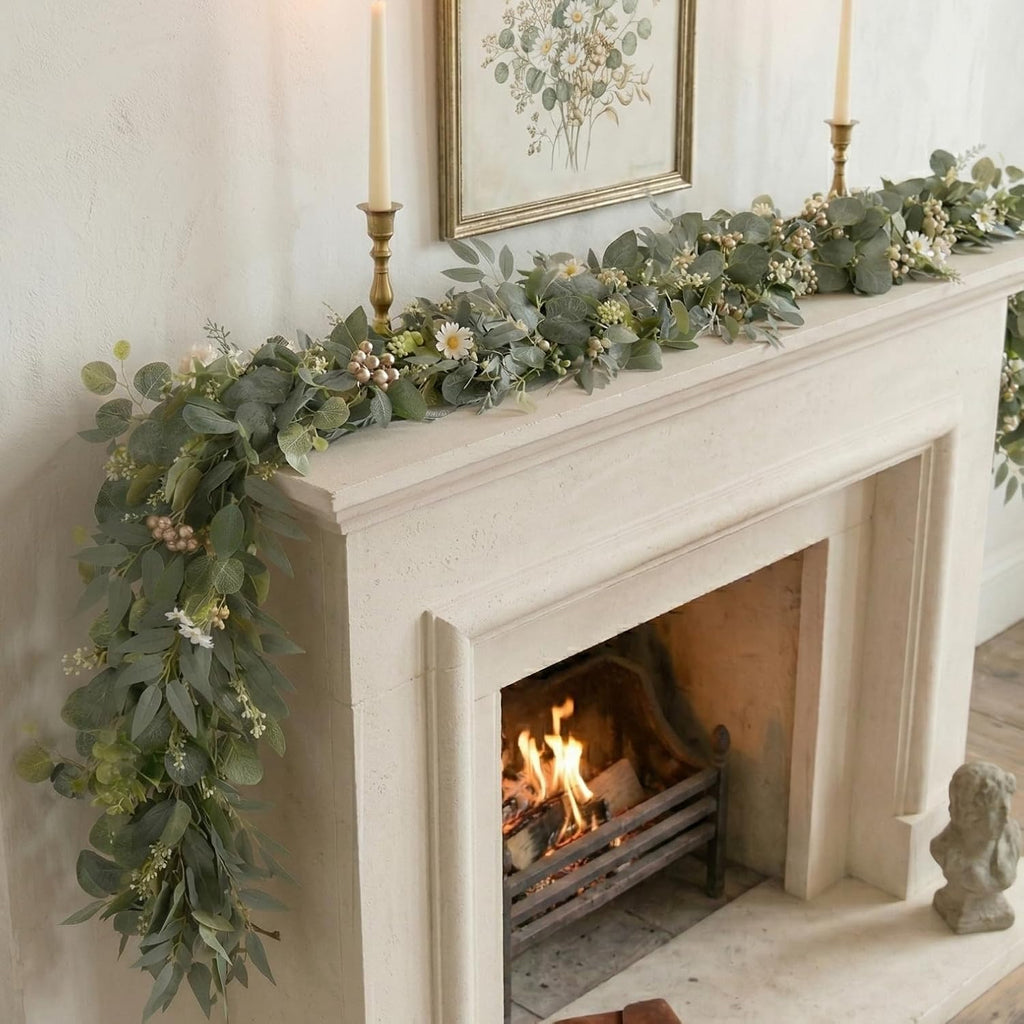 2-Pack 6 Ft Artificial Eucalyptus Garlands for Mantel Decor - Set of 2