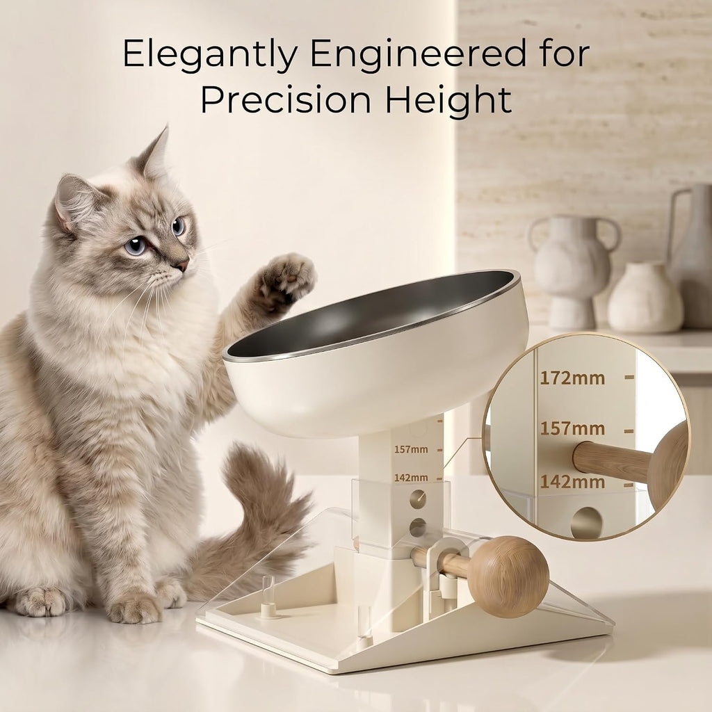 Adjustable Elevated Cat Bowl, 304 Stainless Steel Bowl, 18oz (White)