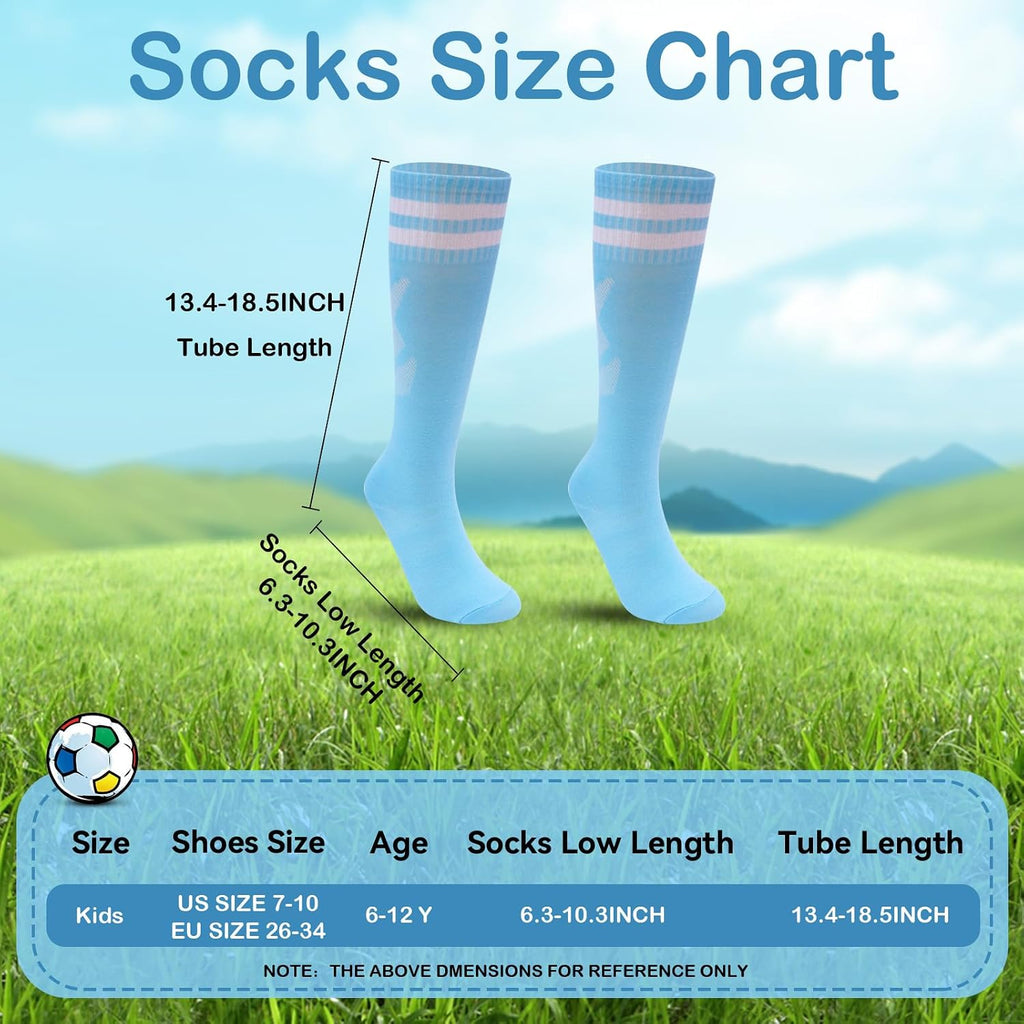 3 Pairs Kids Soccer Socks Striped Knee High Tube Socks Football Uniform Sports Socks for Boys Girls Old
