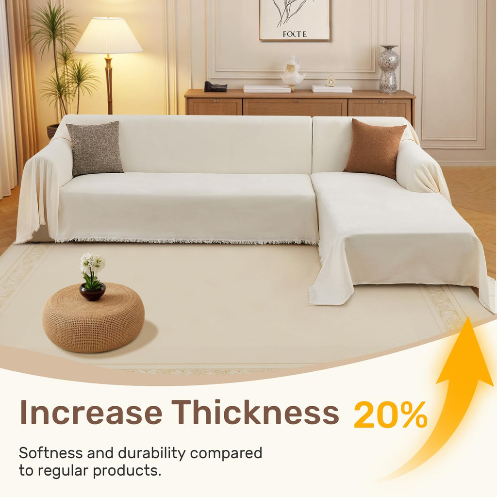 2 Pieces Sectional Couch Covers L Shaped Cover XL Cream White
