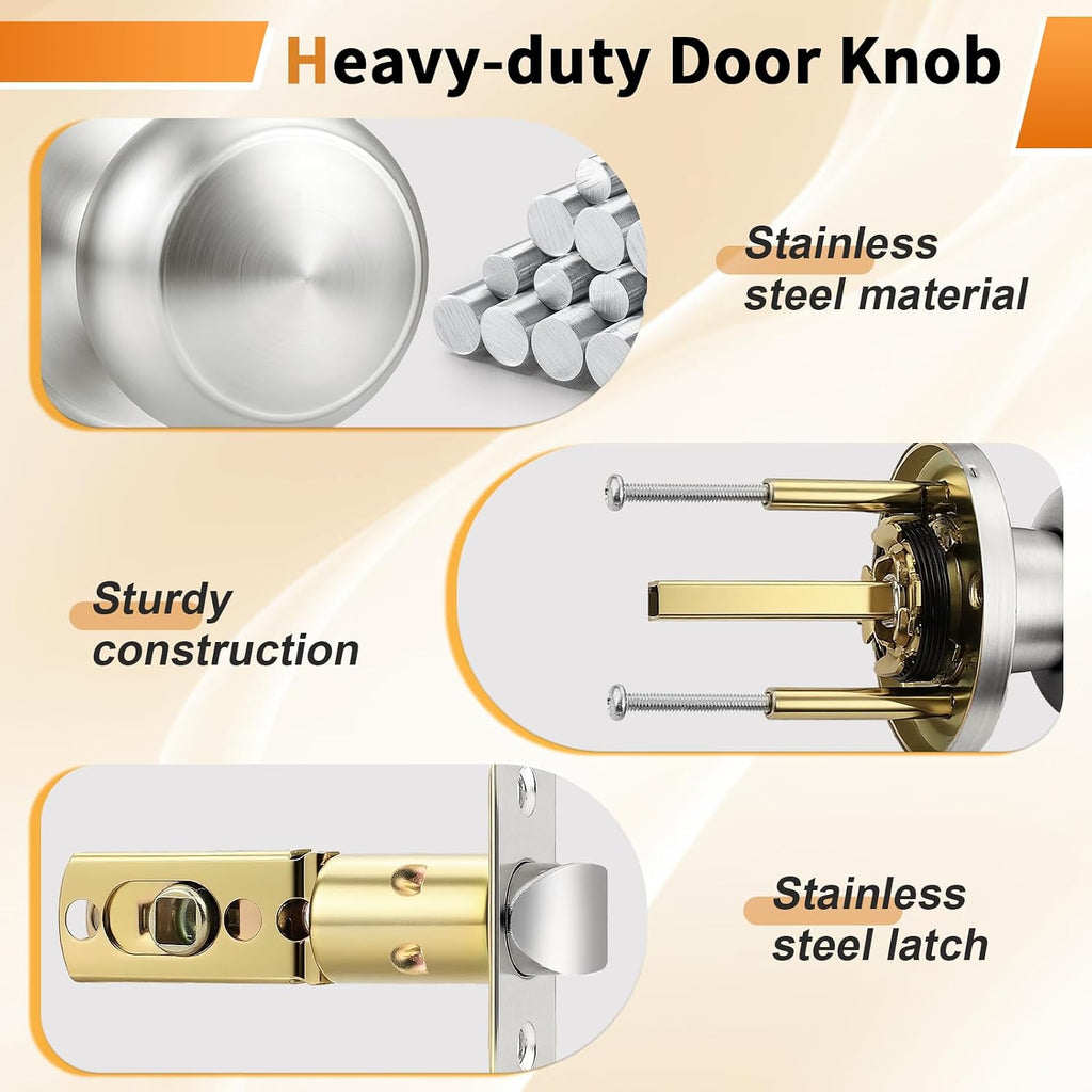 Brushed Nickel Door Knob, Passage Door Knobs for Closet and Hallway, Keyless Interior Door Knob, 6 Pack