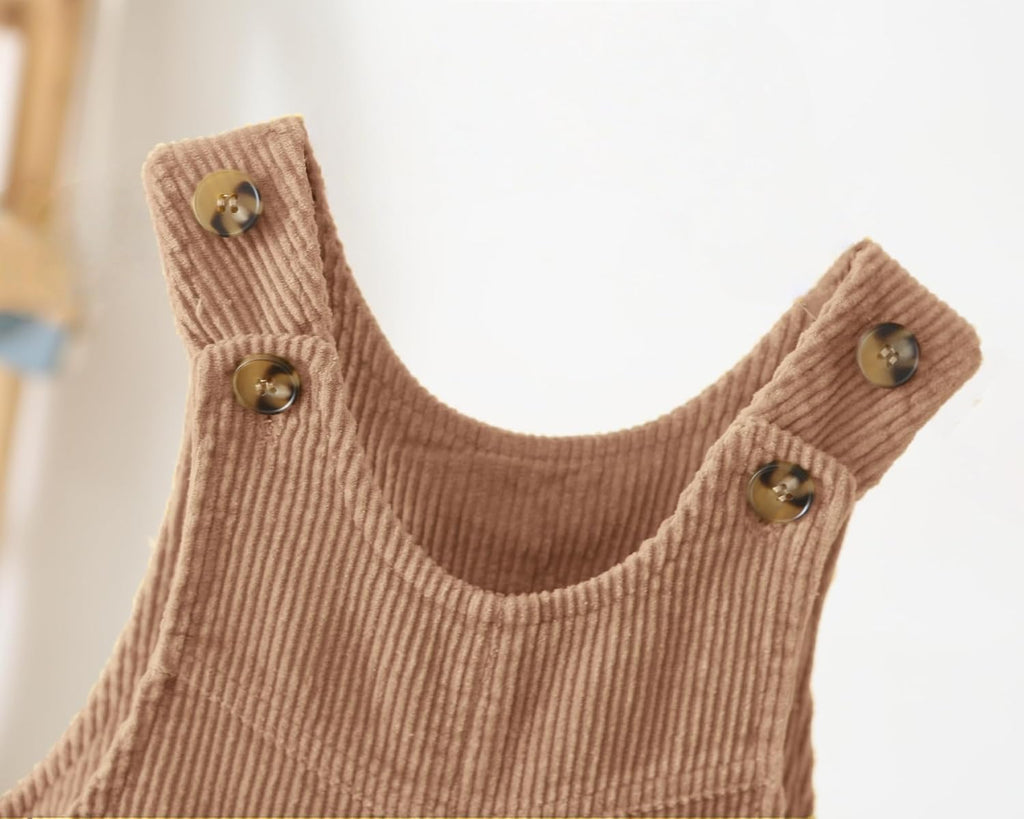 Baby Boy Girl Corduroy Bib Overalls Cotton Button Suspender Overalls Plain Romper Loose Jumpsuit