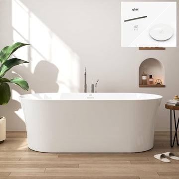 Santorini 67" Acrylic Freestanding Tub, Gracefully Shaped Contemporary Soaking Tub, Glossy White, cUPC Certified