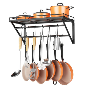 23" Pot Rack Wall Mounted, Pot Organizer with 2 Tier Hanging Rails