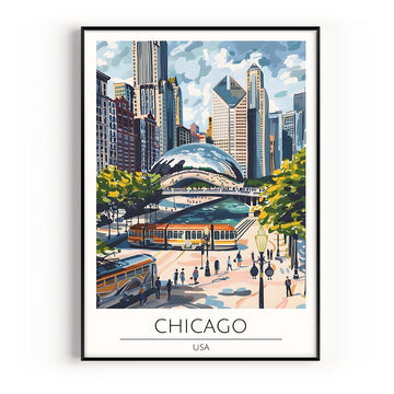 Chicago Travel Poster, Premium Giclee Fine Prints - Modern Watercolor Aesthetic Wall Decoration, Eclectic Trendy Boho