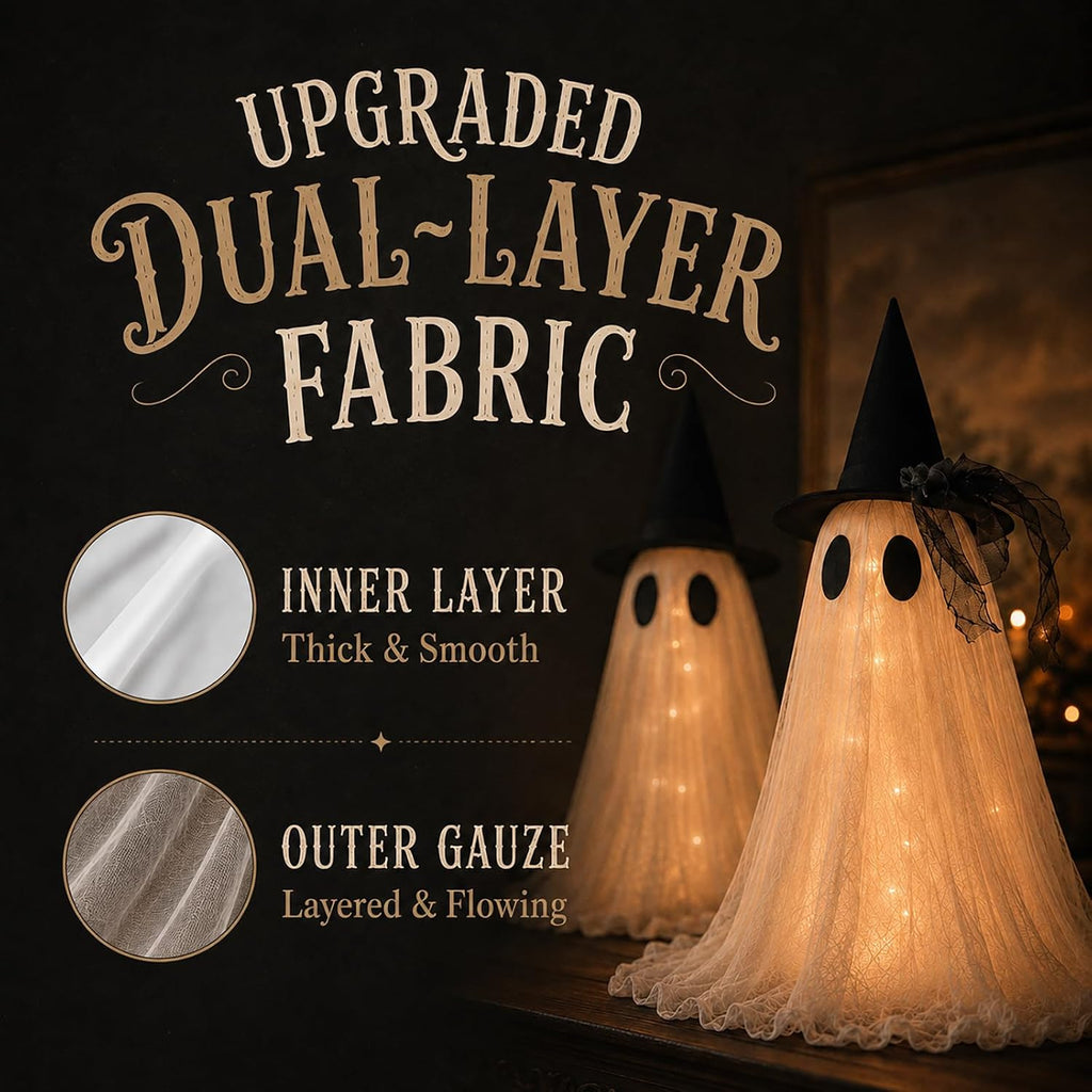 2-Pack Halloween Ghost Decor Set, USB Powered w/Remote Lights - Set of 2