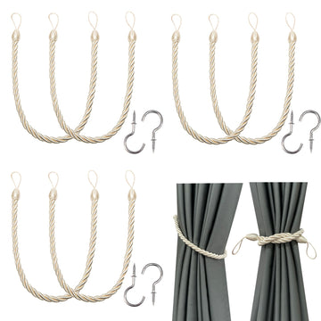 Curtain Tiebacks Ropes Tie-Backs,Handmade Holdbacks(Beige,6P)