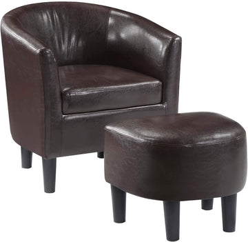 Take a Seat Churchill Accent Chair with Ottoman, Espresso Faux Leather