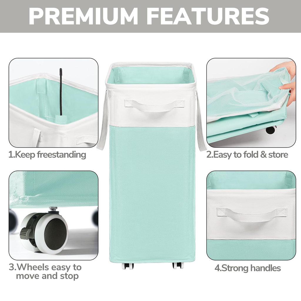 Laundry Basket with Wheels, 75L Laundry Hamper with Wheels, Large Laundry Basket with Removable Wash Bag, Clothes