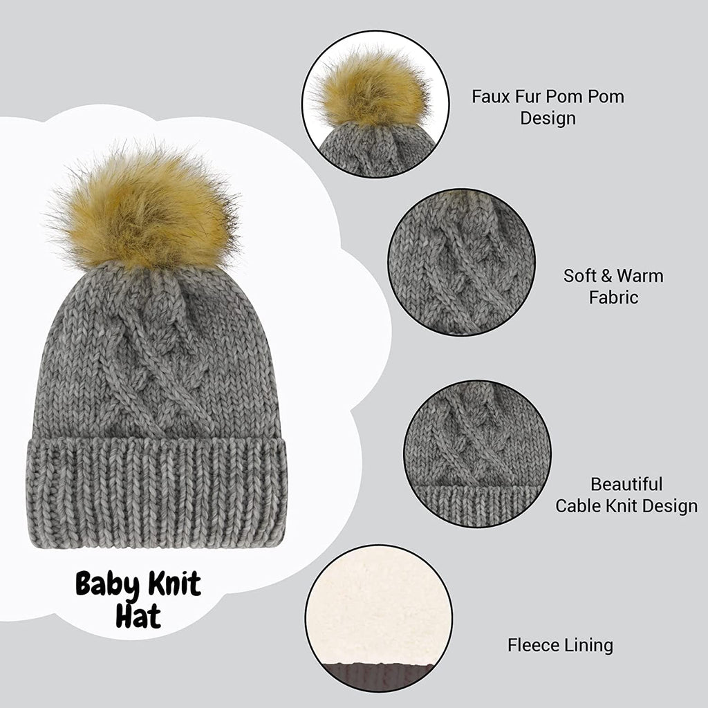 Baby Beanie and Mitten Set & Toddler Winter Hat Boy Girl Fleece Lined for Infant 0-6, 6-12