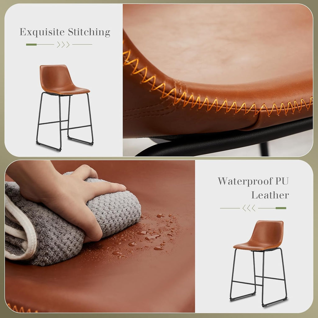 26 Inch Counter Height Bar Stools Set of 4, Modern Faux Leather High Barstools with Back and Metal Leg, Upholstered