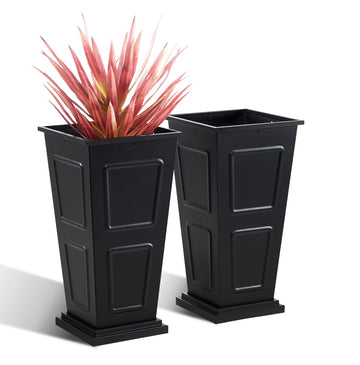 23" Tall Tapered Metal Planter Set of 2, Black, Assembly-Free