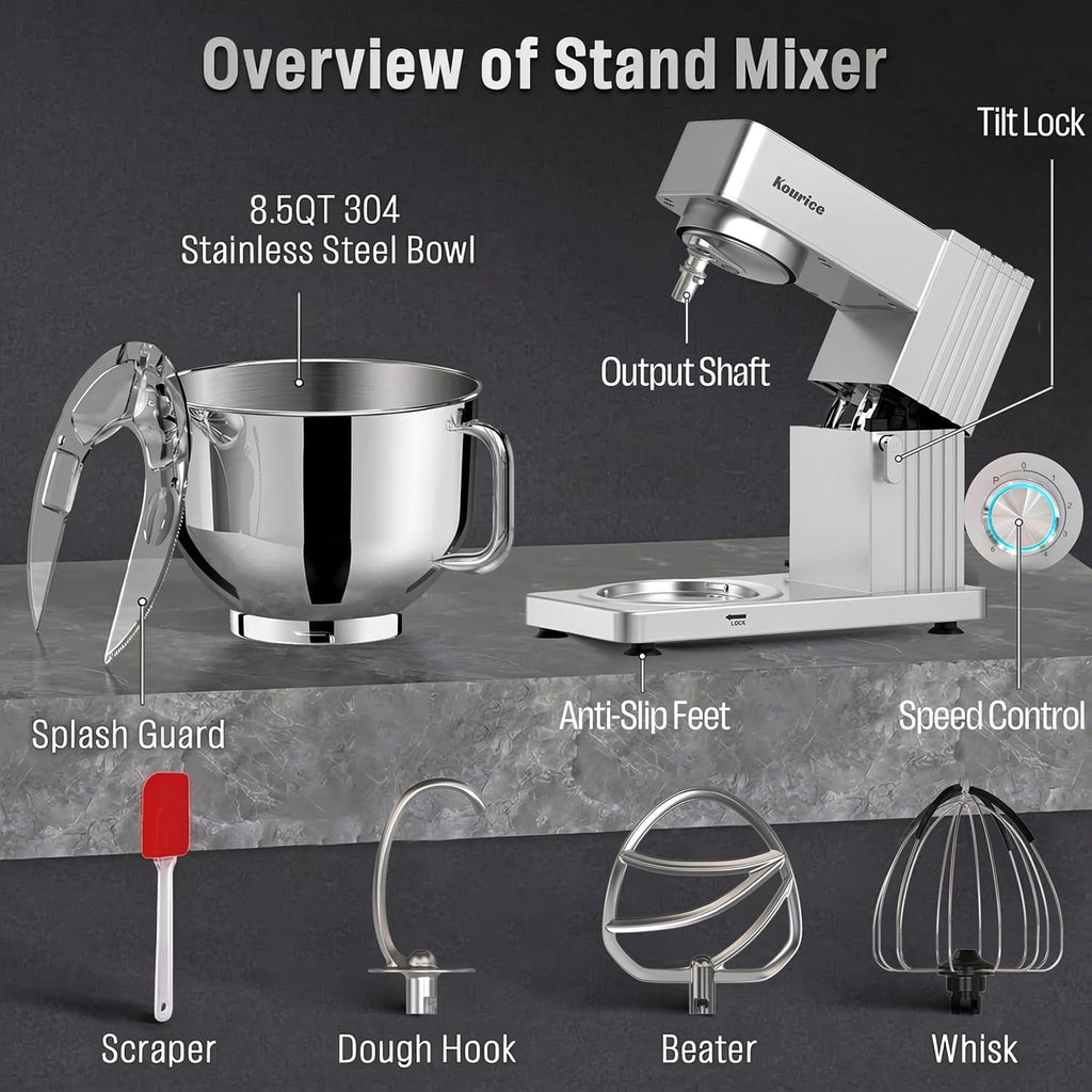 Stand Mixer 8.5Qt, Kitchen Electric Standing Mixer for Baking