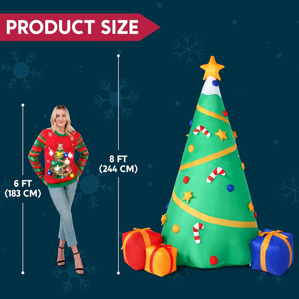 8 FT Tall Christmas Inflatables Tree Decoration, Lighted Giant Christmas Tree with Build-in Projection Blow Up