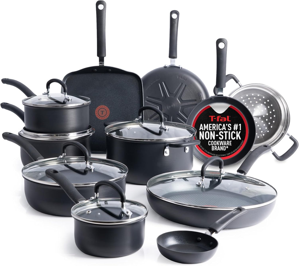 Ultimate Hard Anodized Nonstick Pots and Pans Set 17 Piece, Nonstick Cookware Set with Fry Pan, Saucepans, Saute-Pan
