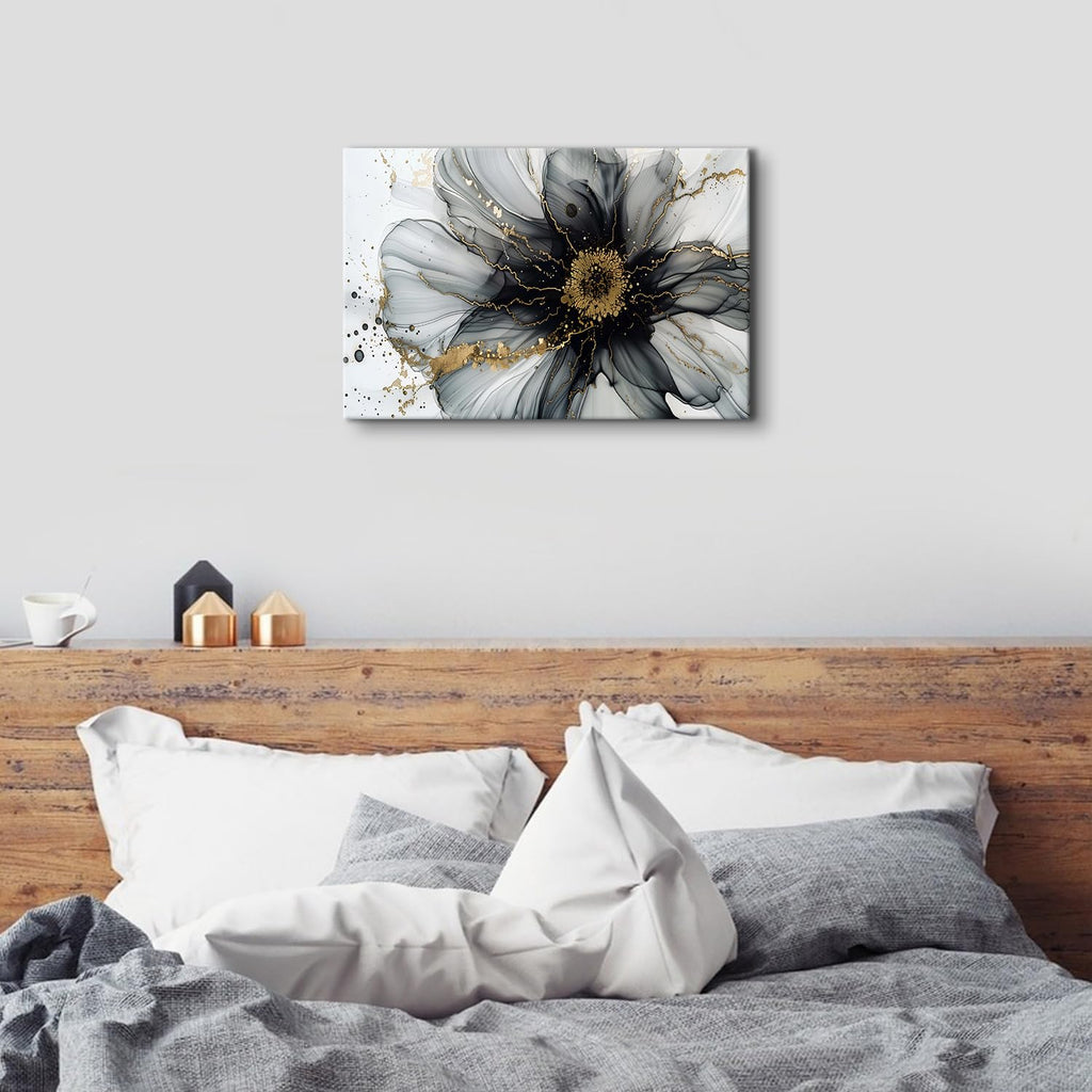 Black and White Gold Abstract Wall Art Modern Wall Decor Marble Flower Fluid Picture Canvas Prints Living Room