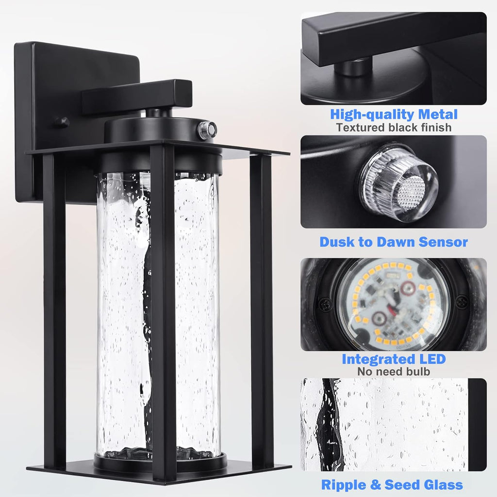 LED Dusk to Dawn Outdoor Light Fixtures - 2 Packs Modern Porch Lighting with Attractive Glass